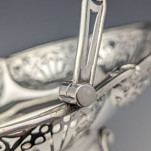 1907 British Antique Sterling Silver Basket Earrings Movable Handle 347g Walker&Hall
